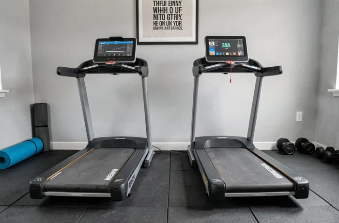 Comparaison de deux modèles de tapis de course dans une salle de sport aménagée à domicile