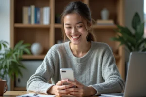 Jeune femme consultant les options de paiement en plusieurs fois sur Zalando depuis son smartphone